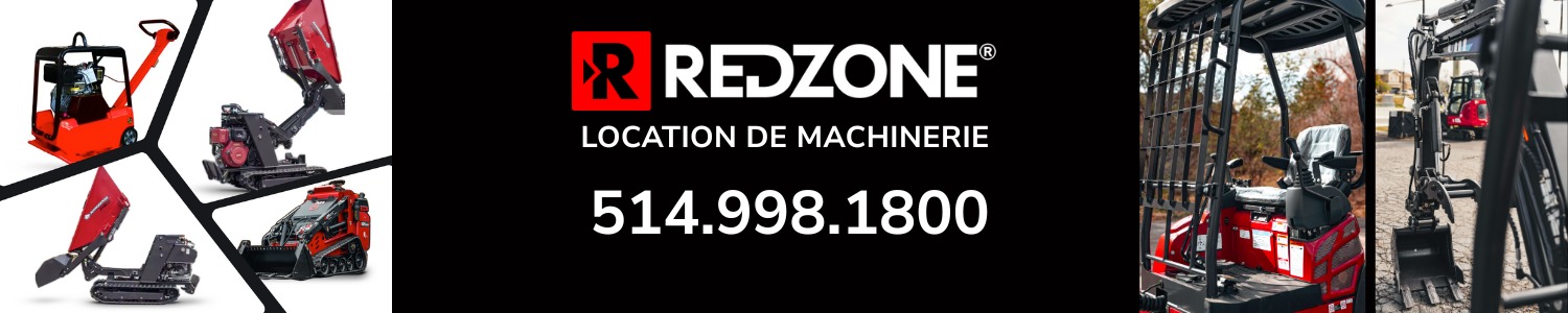 Redzone Location de machinerie Montréal - Pelle mécanique, Plaque vibrante, Mini chargeur